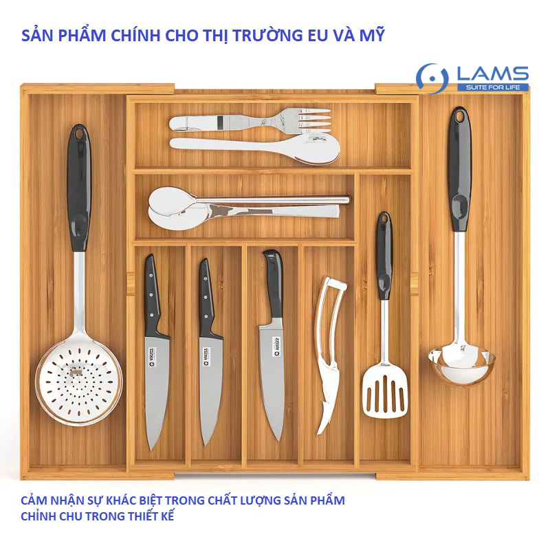 [HCM]Khay đựng đồ dùng chia ngăn bằng gỗ tiện dụng cho ngăn kéo tủ bếp