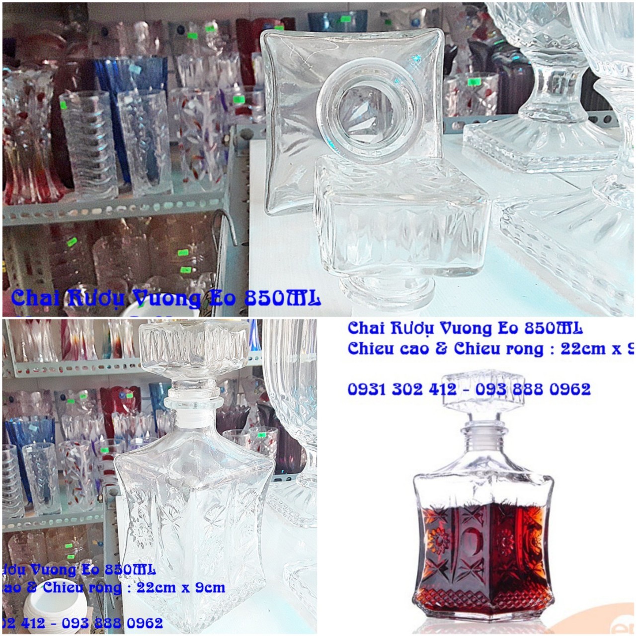 Chai thủy tinh đựng ruou vuông từ 750ml - 1L