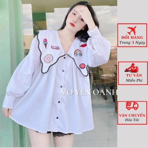 Áo sơ mi babydoll nữ cổ sen thêu hoạt hình tiểu thư bánh bèo ulzzang Hàn Quốc