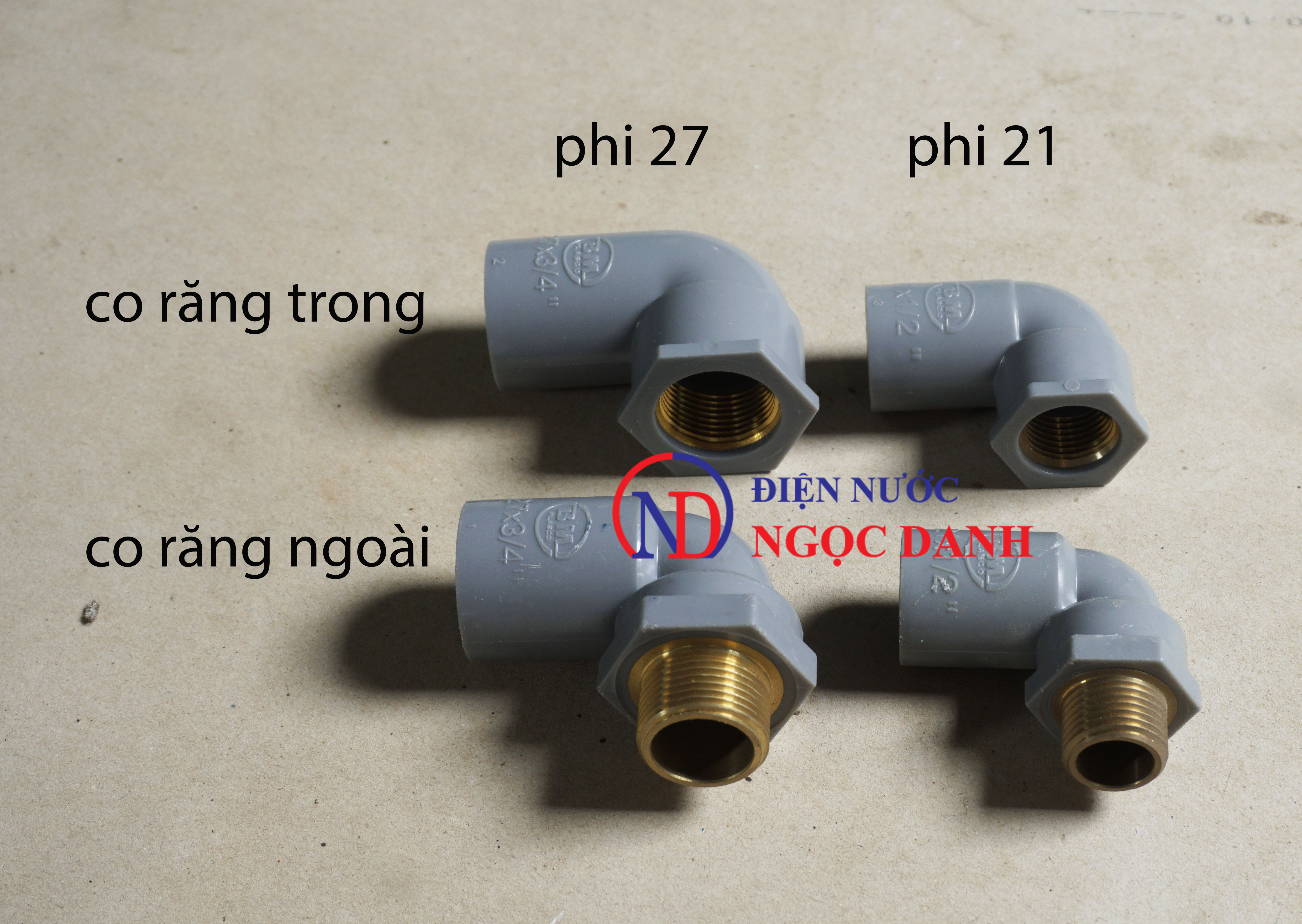 Co răng trong/co răng ngoài nhựa PVC bình minh phi 21, phi 27 răng đồng