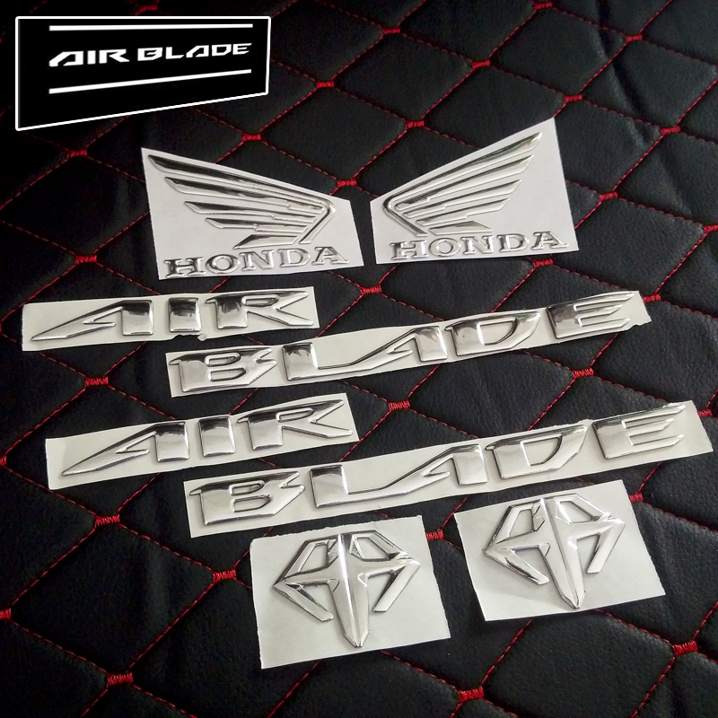 Bộ tem Air Blade, logo AB, Cánh Chim Honda 3D nổi màu Bạc, Đỏ