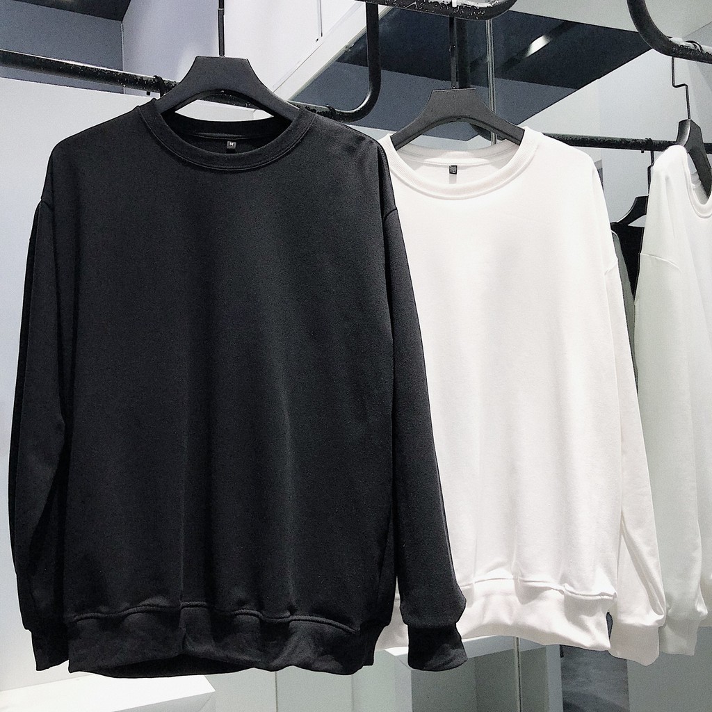 Áo sweater nỉ da cá trắng đen trơn unisex nam nữ đơn giản - ko fashion store