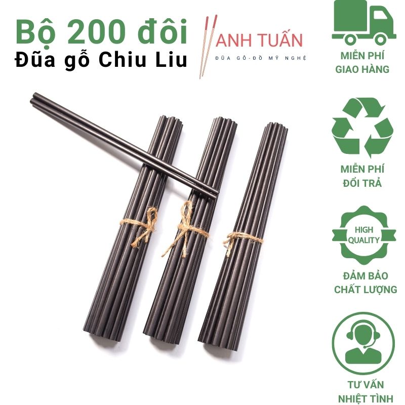 [Siêu tiết kiệm] Bộ 200 đôi đũa ăn cơm cao cấp đũa gỗ đen CHIU LIU, đũa đẹp tự nhiên không hoá chất, không cong vênh, chống mốc, kháng khuẩn - BeTop Store
