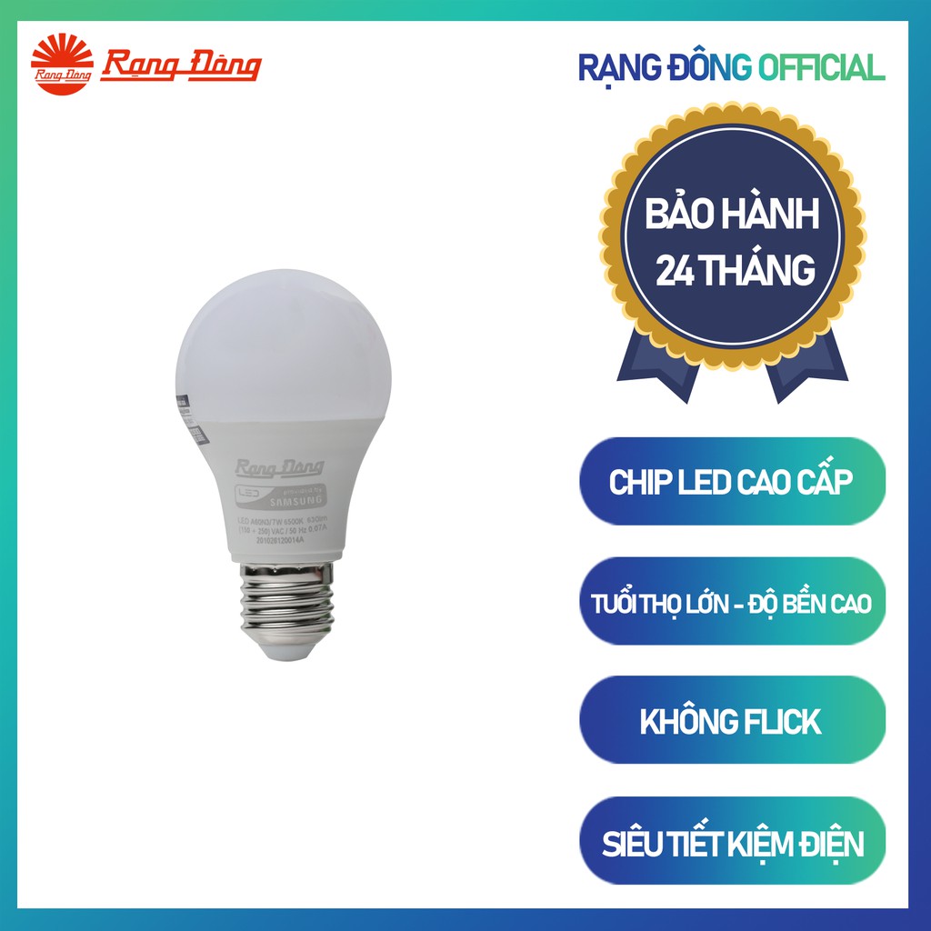 Bóng đèn led bulb tròn rạng đông 7w model: a60n3/7w