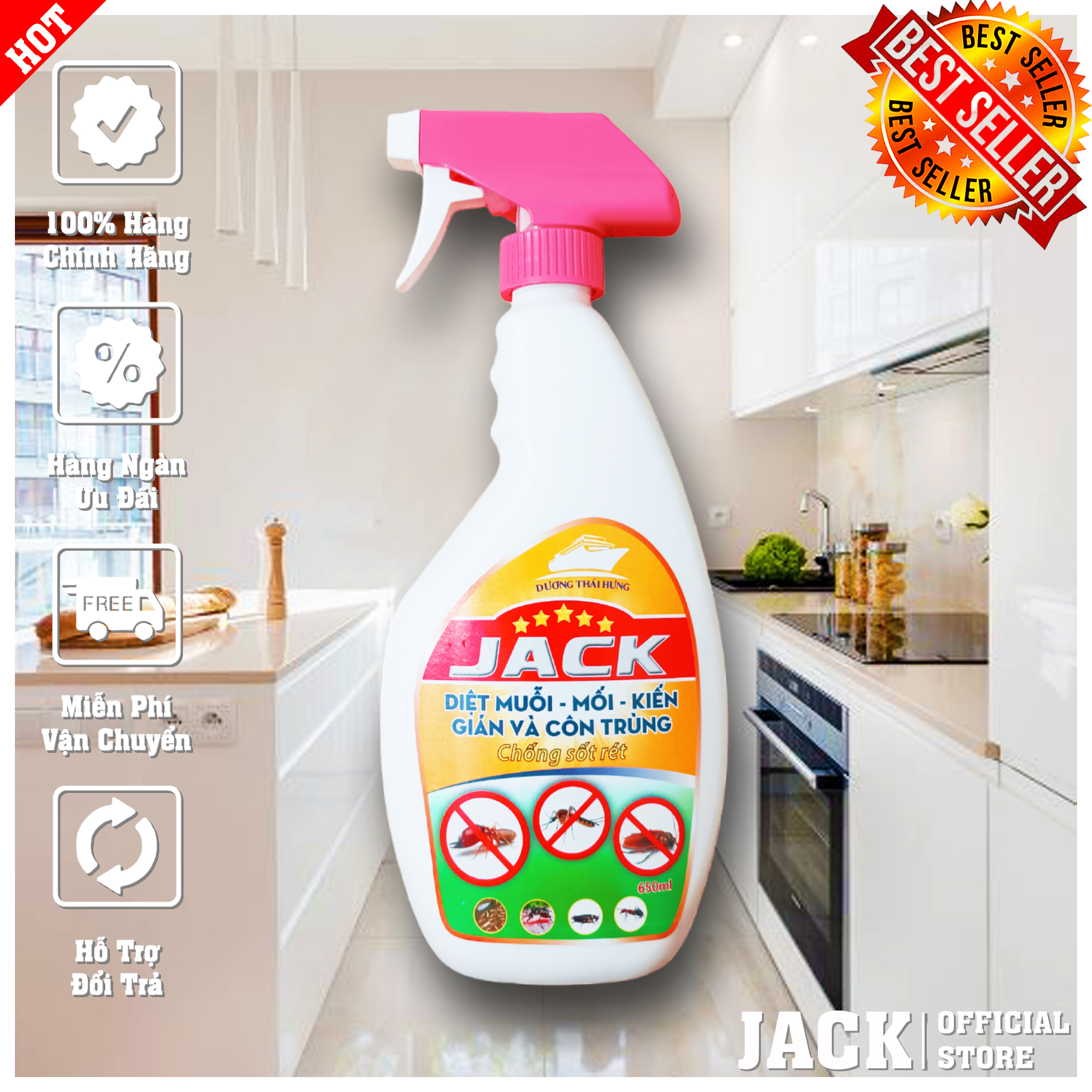 Diệt Côn Trùng, Diệt Mối, Diệt Kiến, Diệt Gián Siêu Mạnh Jack 650ml