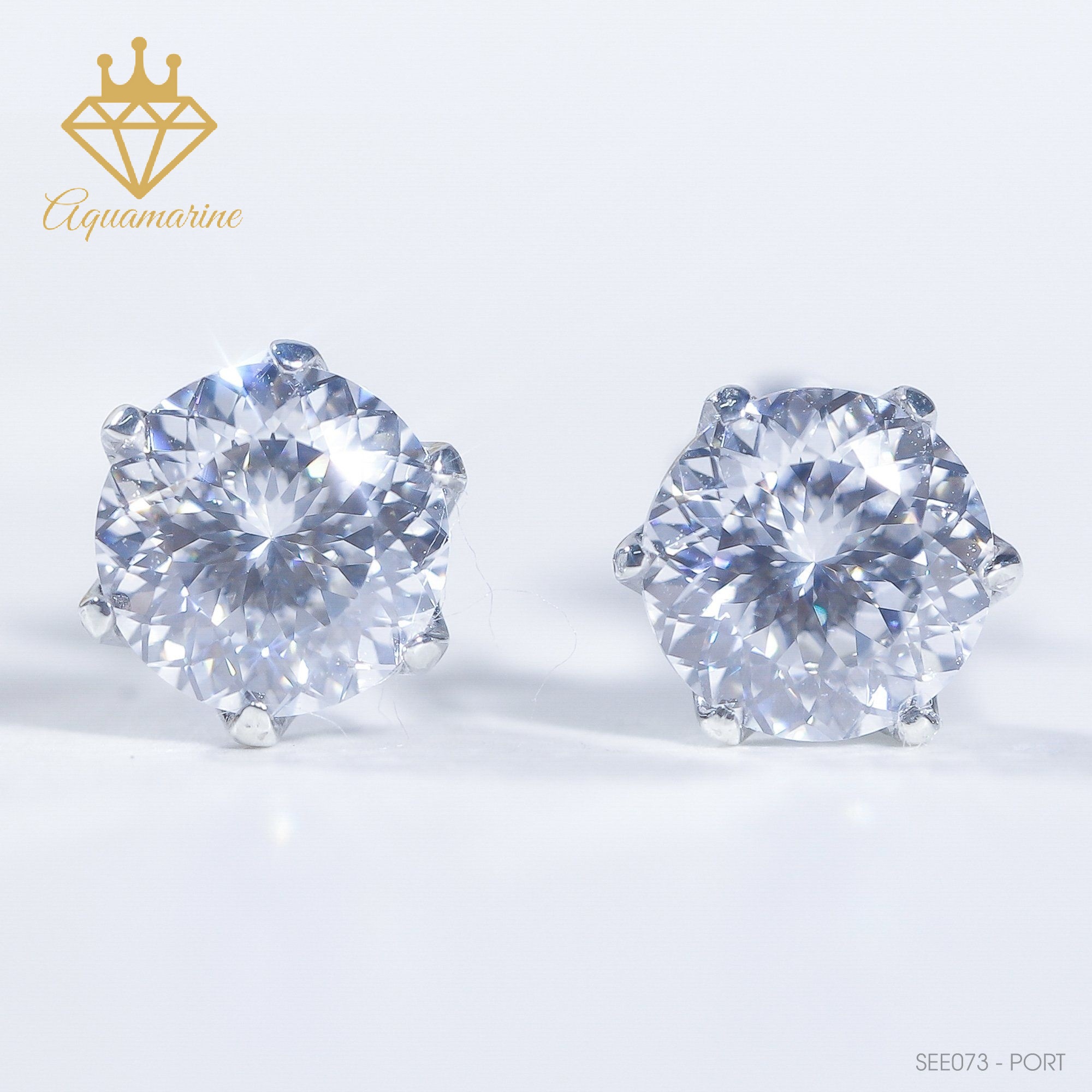 Bông tai kim cương nhân tạo Moissanite 6.3 ly hoa cúc kiểm định GRA bạc xi bạch kim SEE073 (6 chấu)