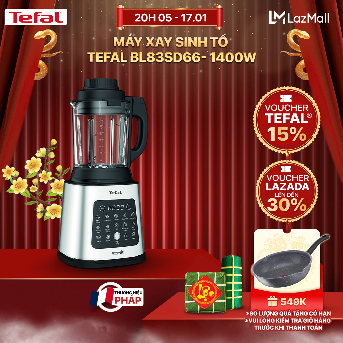 [NHẬP MÃ TEFALOFF30 GIẢM 30%] Máy xay sinh tố và làm sữa hạt đa năng Tefal BL83SD66 - 1400W