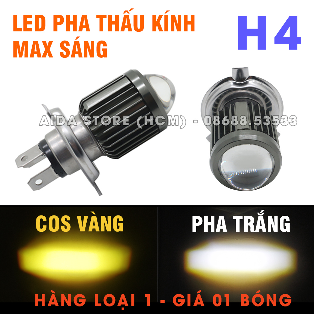 [HCM]01 đèn pha led H4 bi cầu cắt sáng 2 màu cos pha 18w - DC 12v