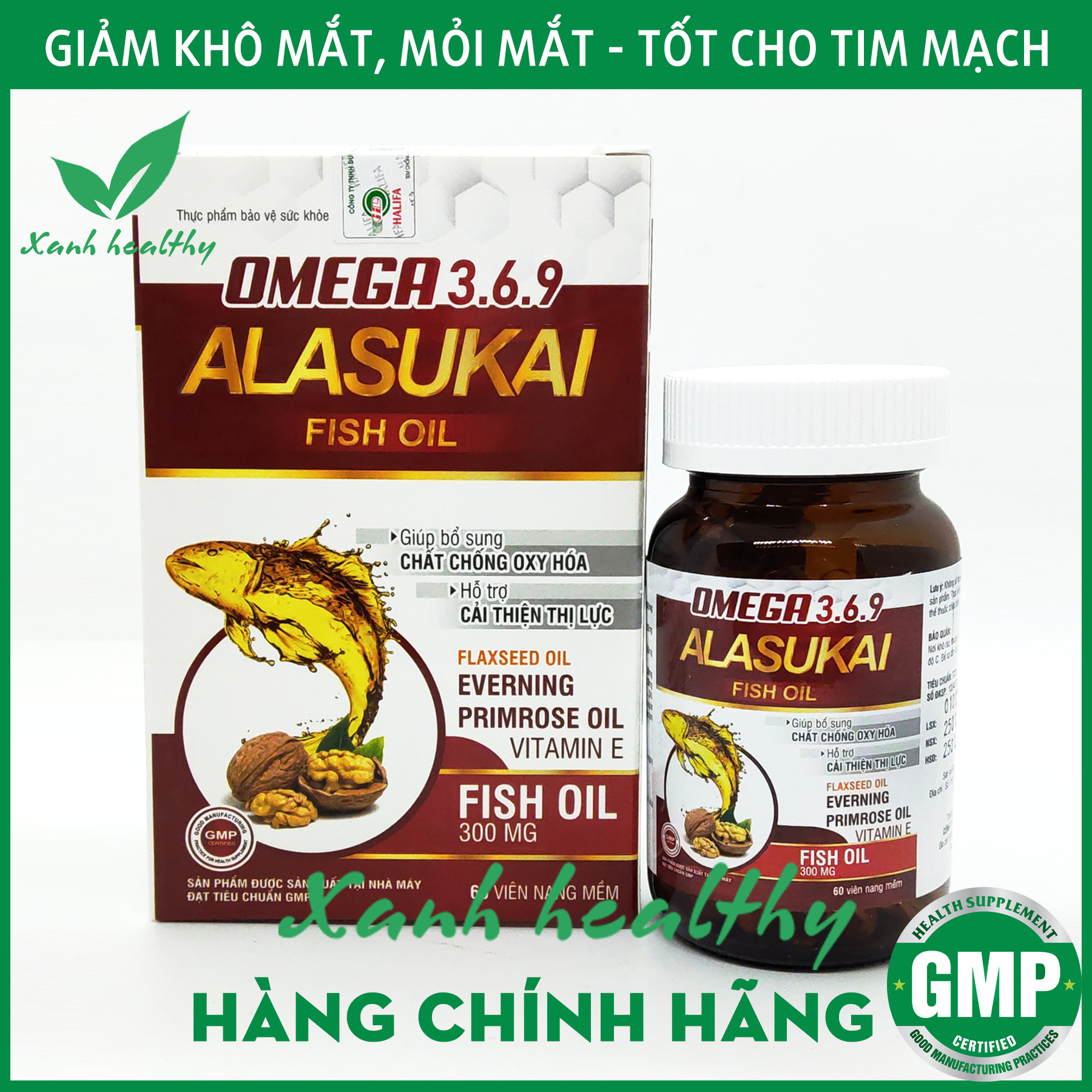 OMEGA 369 ALASUKAI - Viên uống bổ mắt thành phần dầu cá, dầu hạt lanh, dầu hoa anh thảo dầu oliu, quả óc chó - giúp giảm khô mỏi mắt, khỏe tim mạch - Hộp 60 viên hàng chính hãng