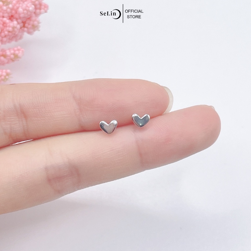 Bông tai bạc khuyên tai bạc nữ 925 hình trái tim đơn giản nhỏ xinh SELIN JEWELRY