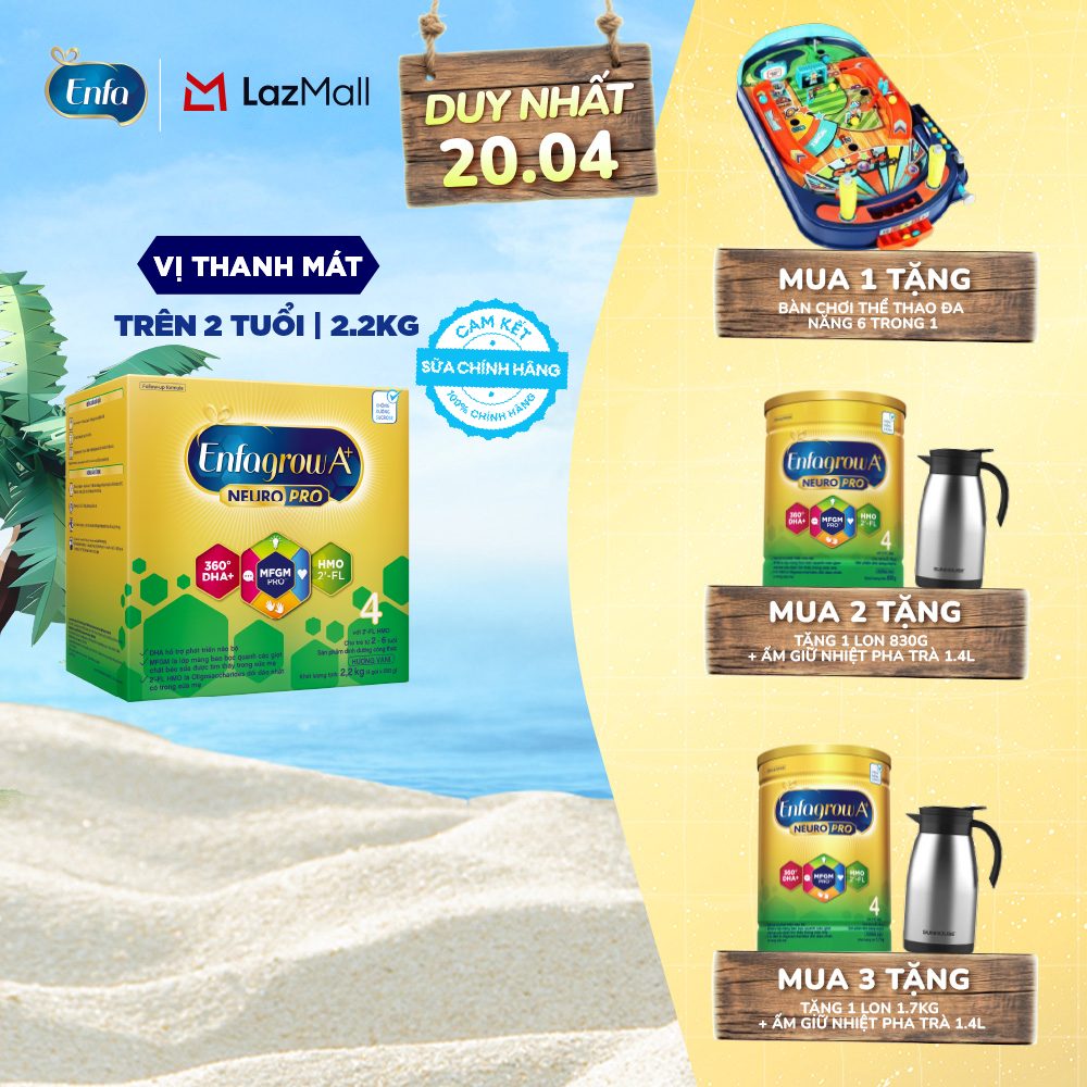 [TỪ 15-17/04 | MUA LÀ CÓ QUÀ] Sữa bột Enfagrow A+ Neuropro 4 2.2kg với DHA giúp phát triển não bộ cho bé từ 2-6 tuổi - Kiểm tra Quà trong giỏ hàng