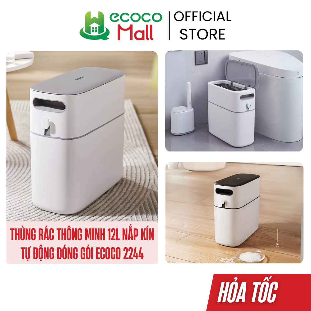 Thùng rác thông minh 12L ECOCO nắp kín tự động đóng gói 2244 | Thùng đựng rác nhà vệ sinh,nhà bếp cho không gian hẹp mới