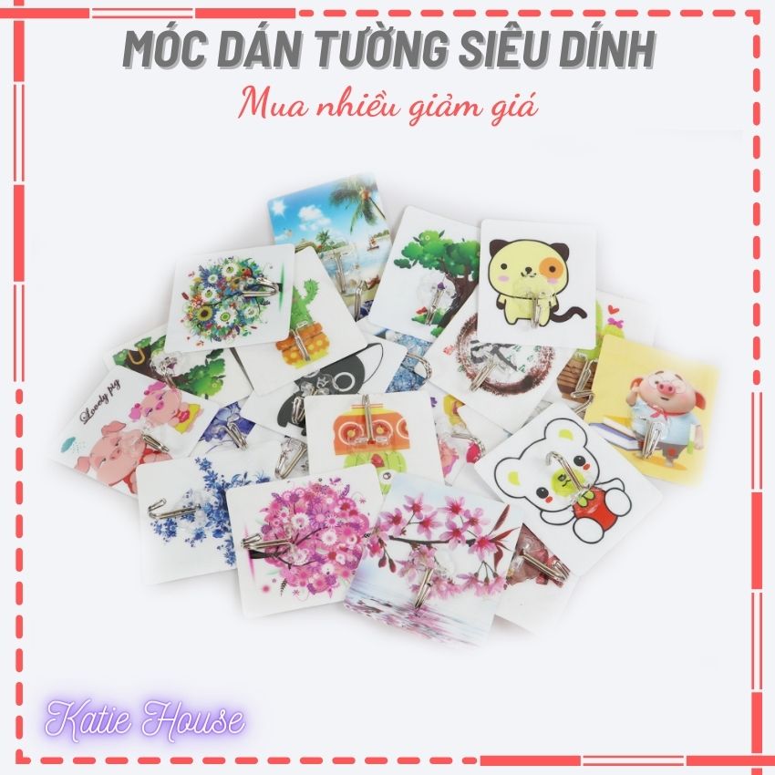 Móc dán tường chịu lực siêu dính, móc treo đồ siêu chắc, nhiều họa tiết dễ thương
