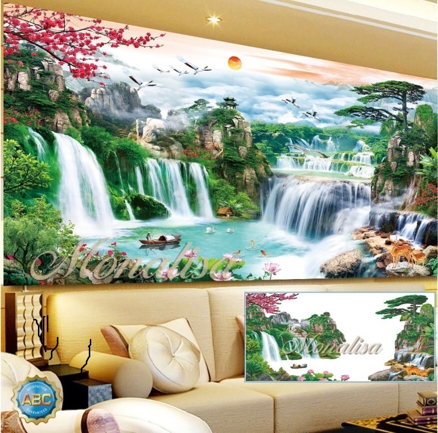 Tranh đính đá phong cảnh size 150X80CM chua dinh