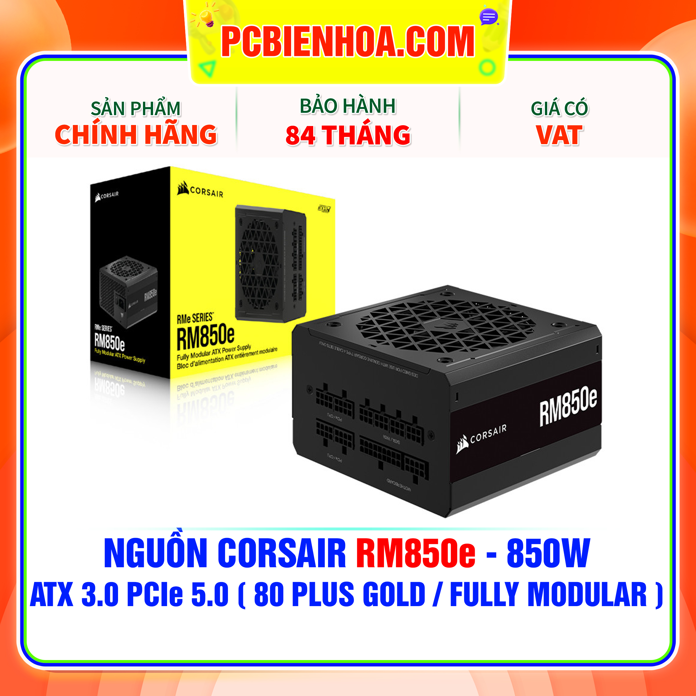 NGUỒN CORSAIR RM850e - 850W ATX 3.0 PCIe 5.0  80 PLUS GOLD FULLY MODULAR