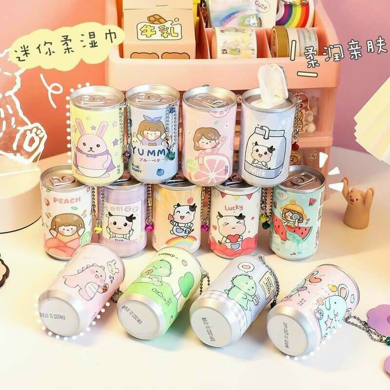 ❣️ảnh thật❣️ khăn giấy ướt dạng lon nước giải khát, lon khăn ướt, khăn ướt lon❣️