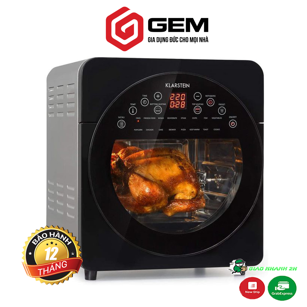 Nồi chiên không dầu KLARSTEIN 14LIT phiên bản điện tử model 2020 nhập khẩu Đức - Nồi chiên thông minh 16 chương trình nấu, màn hình điện tử hiện đại, dung tích 14 lít