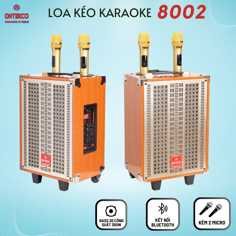 loa kéo bluetooth ontekco bass 20 kèm micro không dây chính hãng bảo hành 12 tháng vỏ gỗ, có bánh xe, âm thanh chắc chắn,