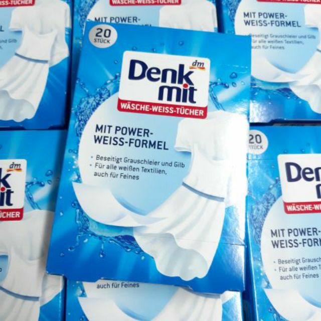 Giấy tẩy trắng quần áo Denkmit - Giấy tẩy áo trắng Denkmit của Đức - Giấy tẩy trắng quần áo Denkmit hộp 20 tờ