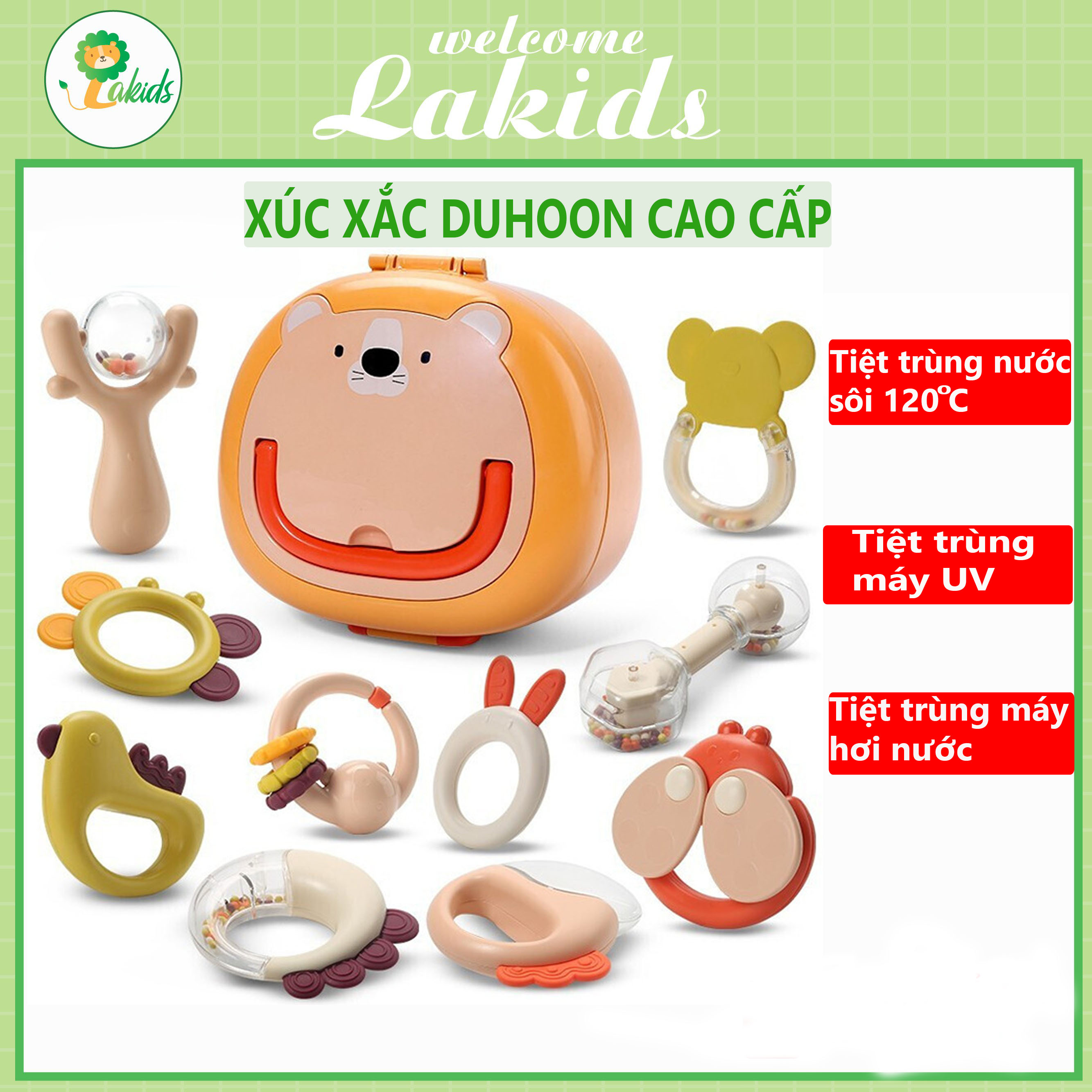 Xúc xắc gặm nướu ngậm nướu cho bé duhoon gồm 10 chi tiết có hộp đựng cao cấp và tiệt trùng được ở nhiệt độ cao LAKIDS