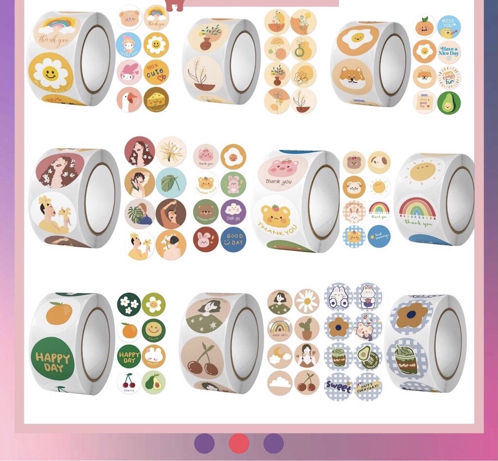 Set chiết 50 sticker thank you cảm ơn - sticker niêm phong gói hàng giá rẻ họa tiết nổi bật dễ thương mika mika