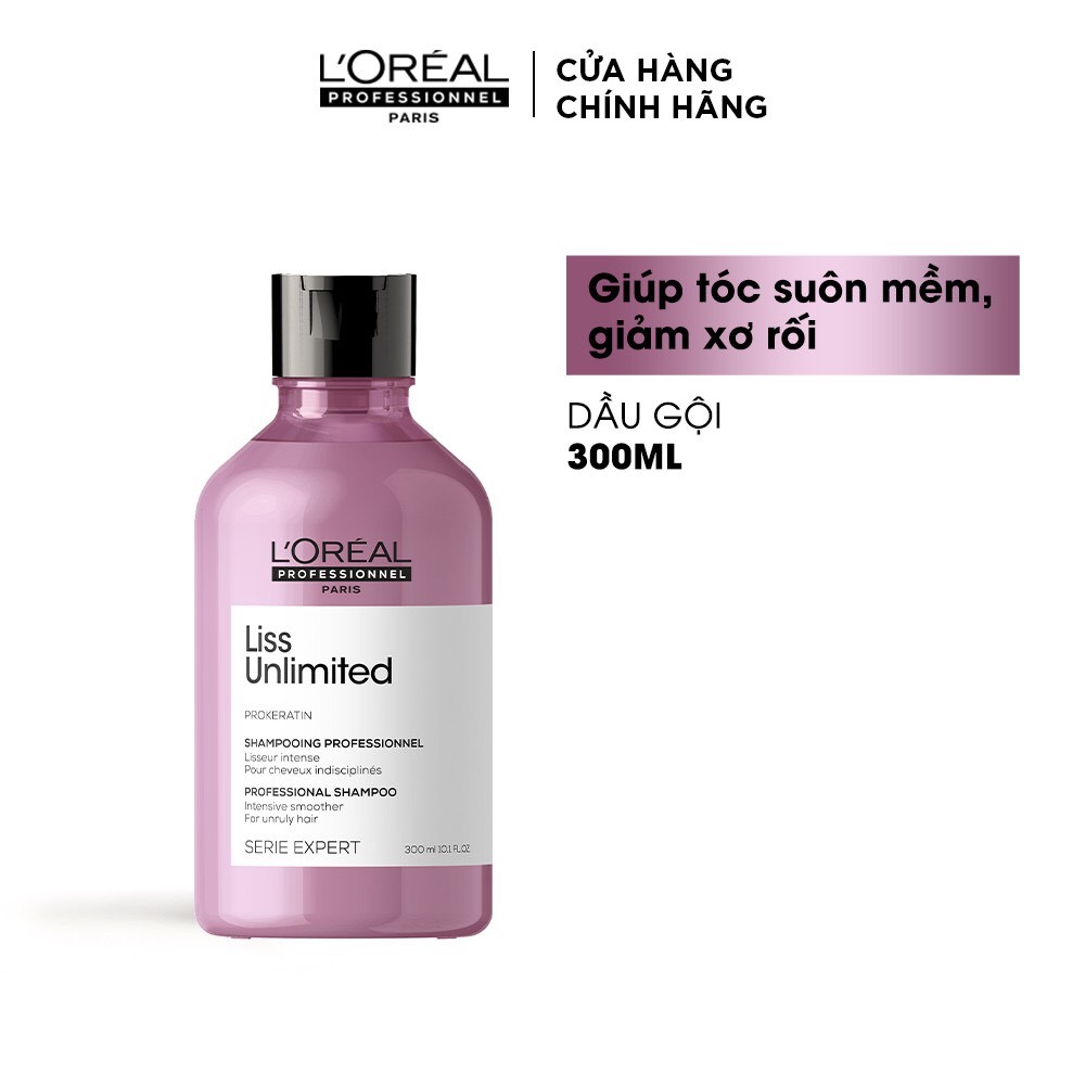 Dầu gội giúp tóc suôn mềm và giảm xơ rối Loreal Serie Expert Liss Unlimited 300ml