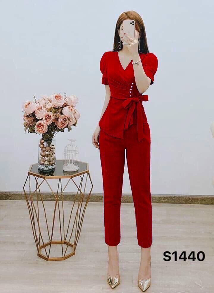 Sét bộ xếp ly đóng cườm tay tơ lưới thanh lịch thời trang nữ linh lan nl75
