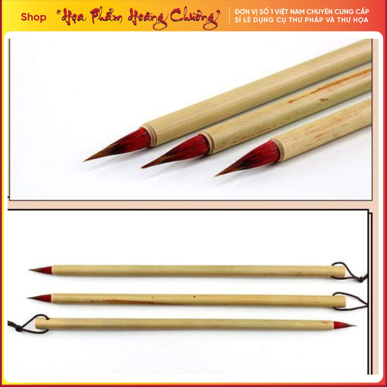 Danh phẩm: tiểu hồng mao- Cán bút: cán tre. Lông bút: lông chim