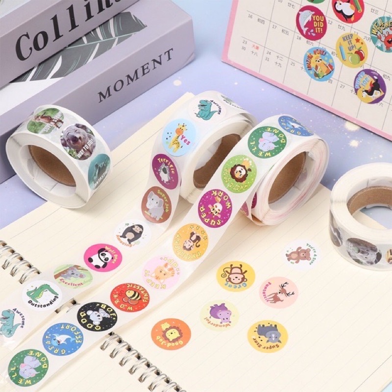 Sticker cuộn 500 hình dán cute dễ thương đẹp giá rẻ, sticker trang trí dán sổ khen thưởng