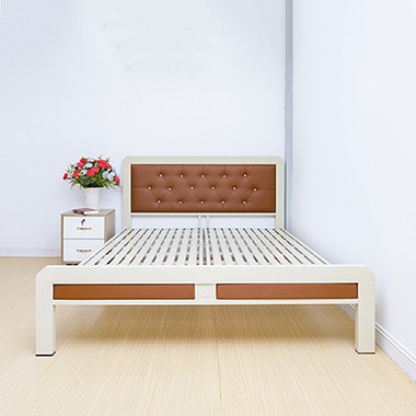 Giường sắt kiểu gỗ cao cấp mẫu mới màu trắng nâu, Nội Thất Tân Hòa Phát  nhiều kích thước từ 1m đến 1m8 x 2m