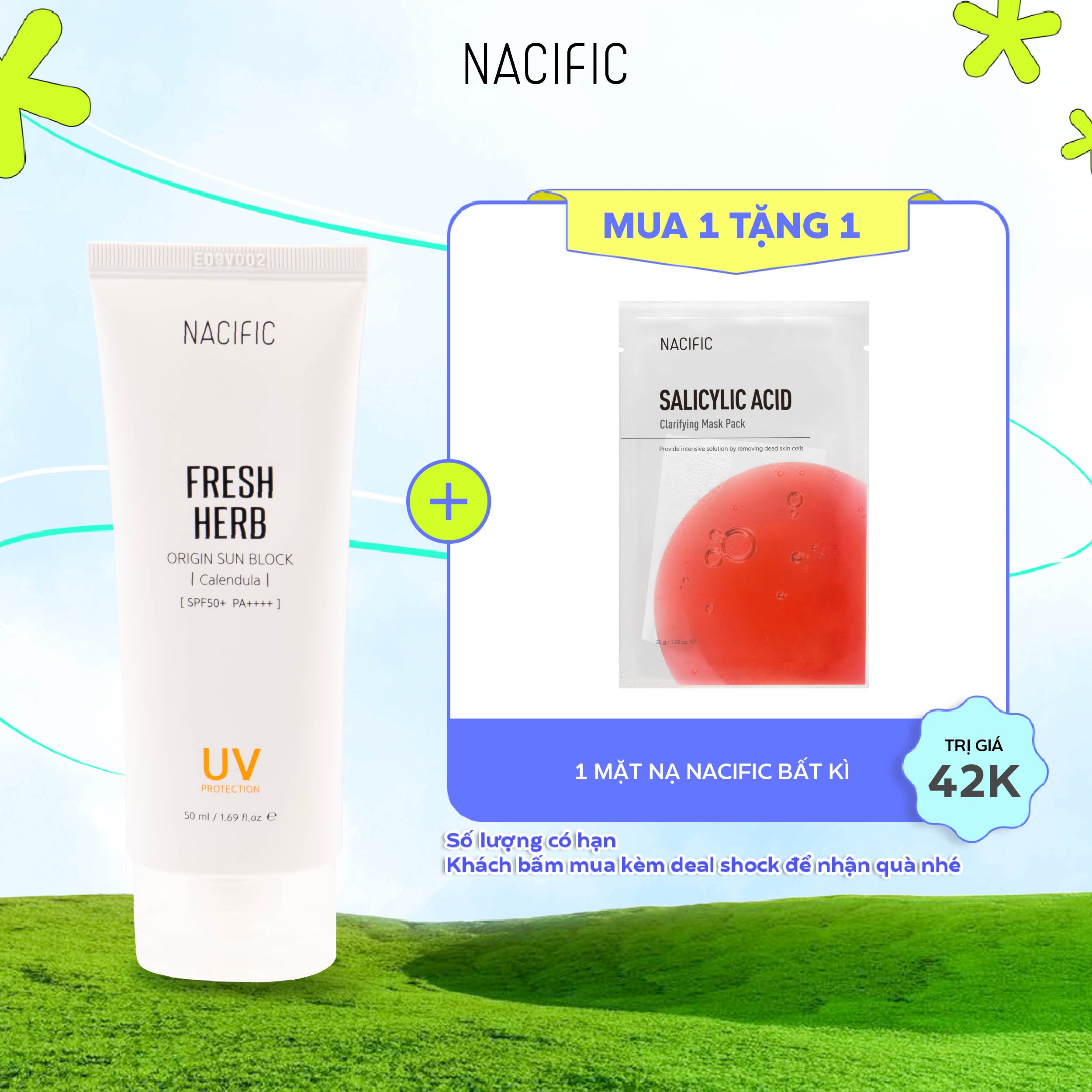 Kem chống nắng Nacific Fresh Herb Origin Sun Block Calendula 50ml, dành cho mọi loại da, bảo vệ da khỏi tác hại của tia UV