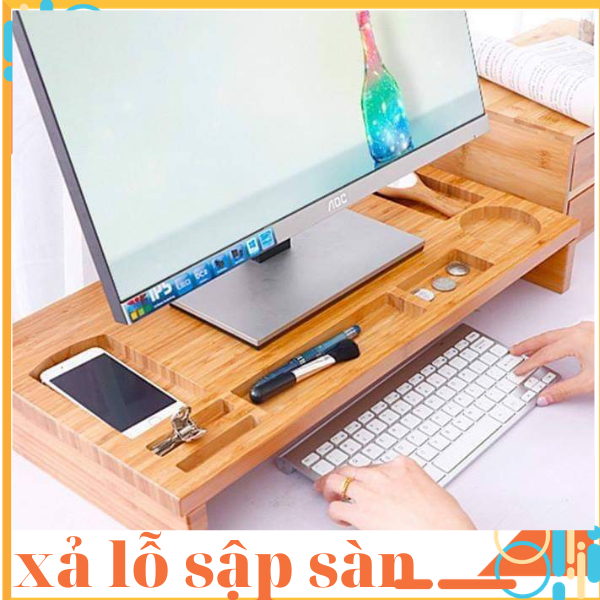 kệ để màn hình máy tính - kệ gỗ tre cao cấp để bàn máy tính