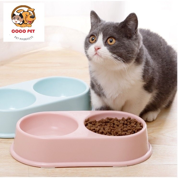 Bát Ăn Đôi Bằng Nhựa Cao Cấp Cho Chó Mèo - Khay Đựng Thức Ăn Cho Thú Cưng