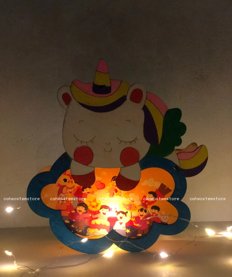 Lồng đèn gỗ trung thu - mẫu unicorn rất đẹp và dễ tô