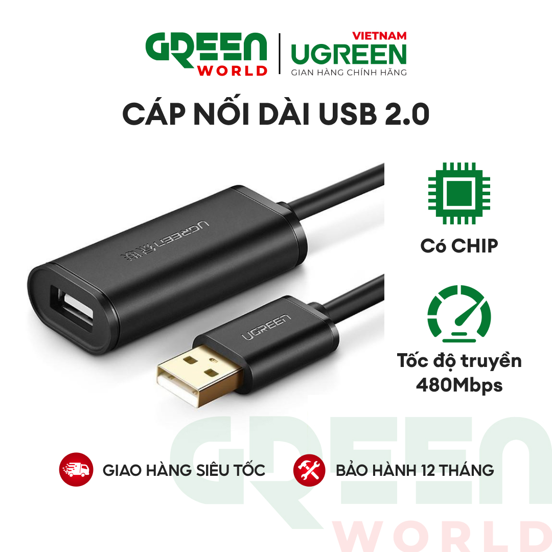 Dây USB 2.0 nối dài Active có CHIP độ dài từ 5-30m UGREEN US121