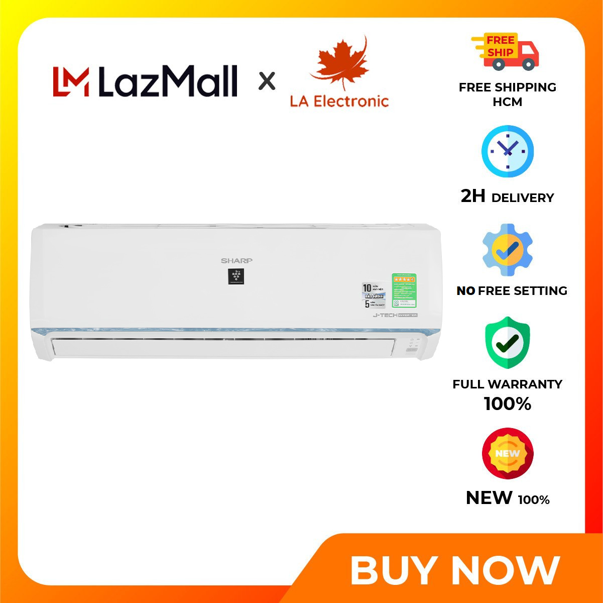 Máy lạnh sharp inverter 1 hp ah-xp10bsw - 7 chức năng bảo vệ an toàn theo chất lượng nhật chế độ super jet – giảm đến 5°c trong 5 phút