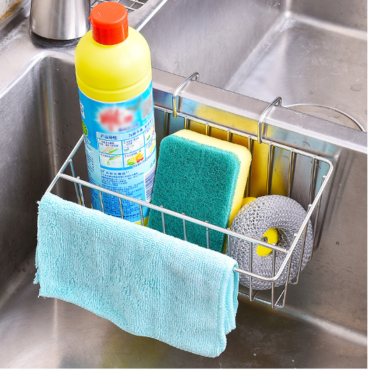 Kệ rổ inox để đồ rửa chén- Giỏ để miếng rửa chén gắn thành bồn-chất liệu inox