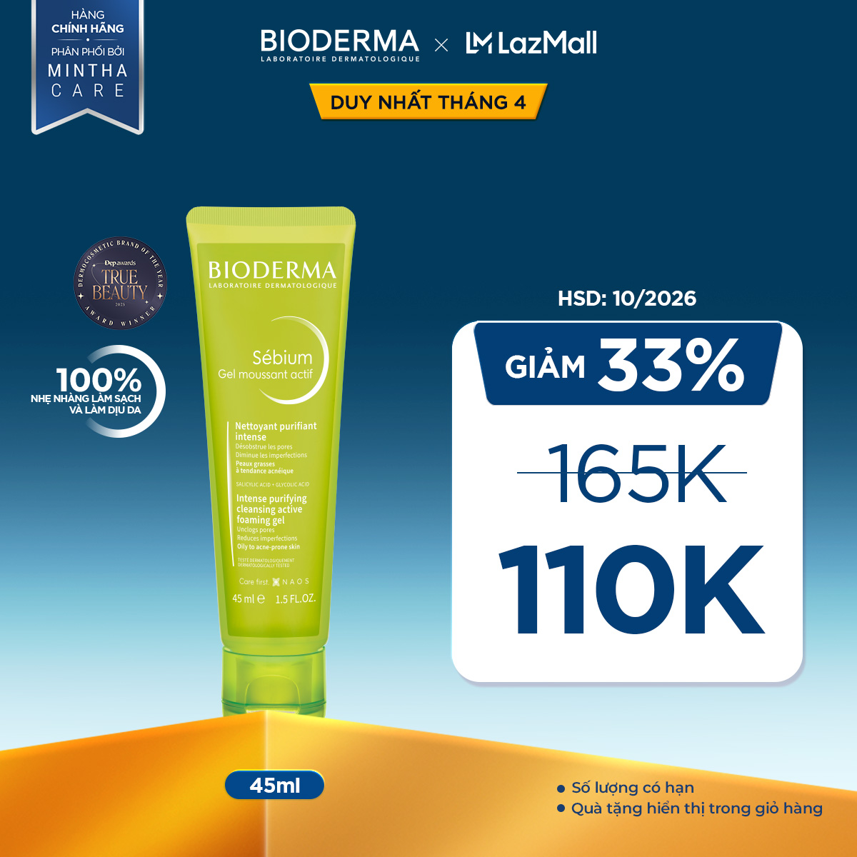 Gel rửa mặt làm sạch sâu và giảm mụn Bioderma Sébium Gel moussant actif - 45ml 207