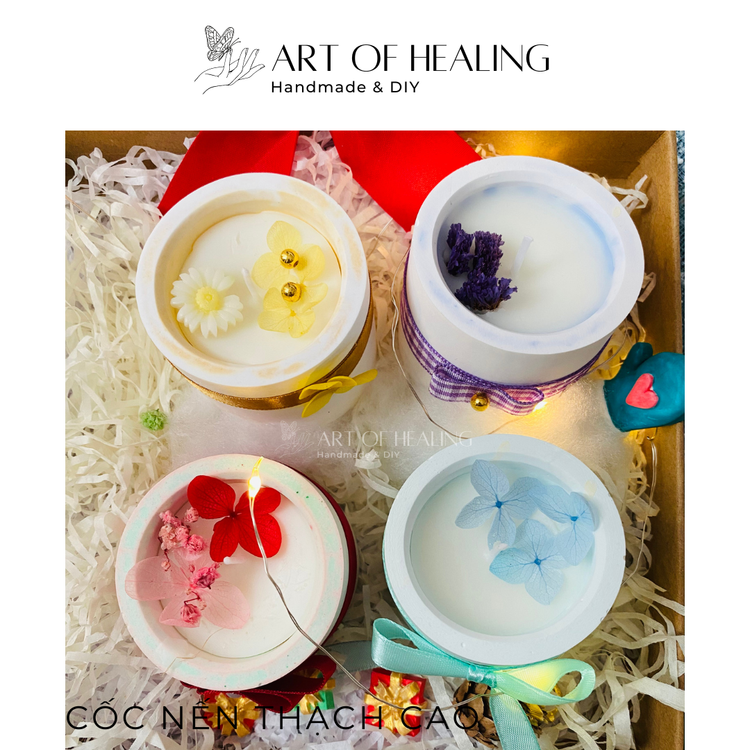 Aoh - art of healing - nến thơm cốc thạch cao hoa khô 45gr - quà tặng handmade & diy