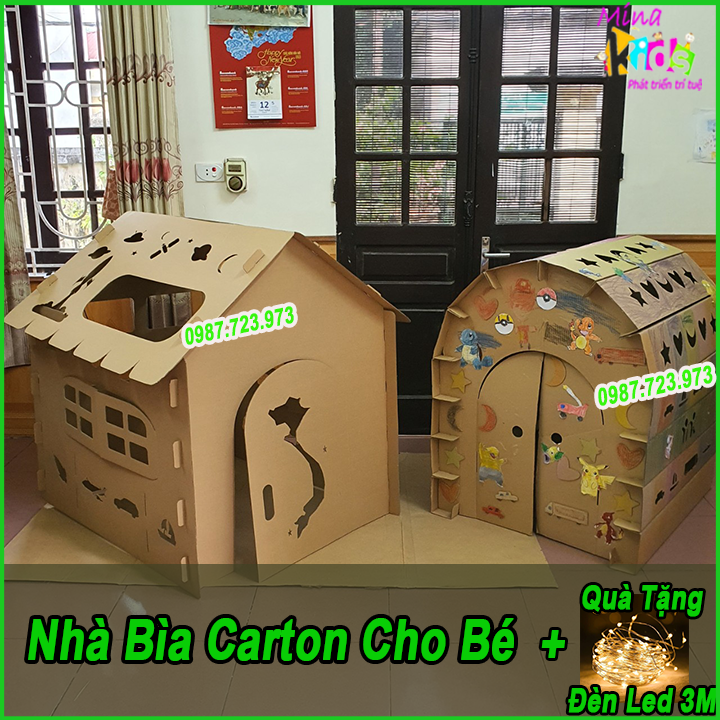 Nhà Bìa Carton Cho Bé Tự Lắp Ráp - Chắc Chắn Chịu Lực Cao Phù Hợp Các Bé Từ 2 -10 Tuổi An Toàn Tiện Lọi