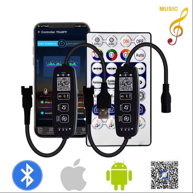 Bộ điều khiển mini dc5v-24v điều khiển led ws2811, w2812b...thông qua app bằng bluetooth hoặc điều khiển 28 phím bấm