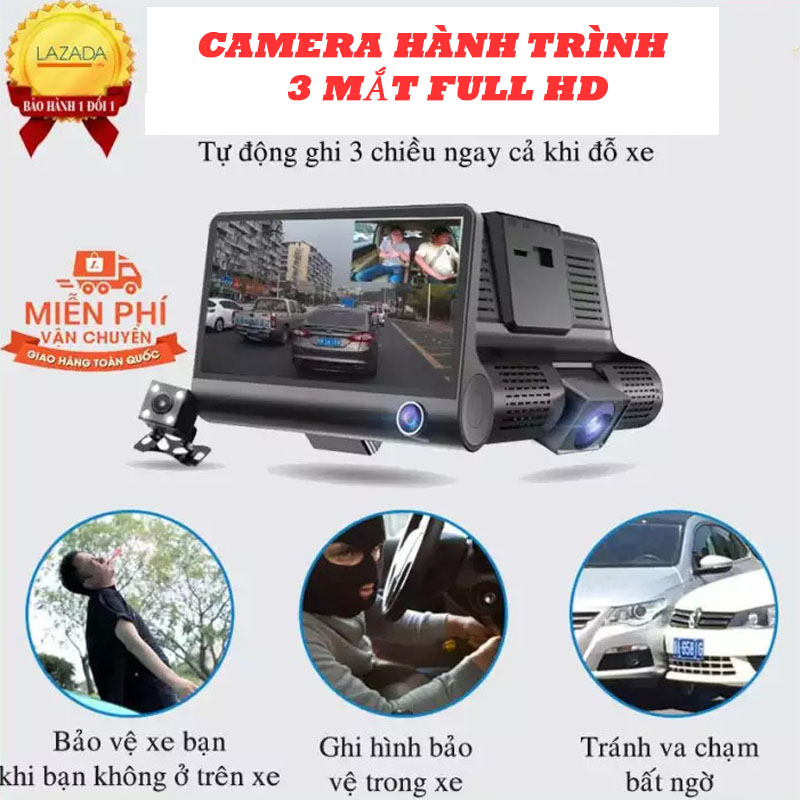 Camera hành trình xe hơi x005 4 inch fullhd 1080p 3 mắt camera sau chống nước - bm31 - bảo hành 6 tháng