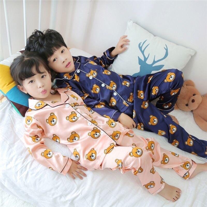 K28-Bộ pijama lụa hàn cho bé trai và bé gái -Đồ ngủ cho bé