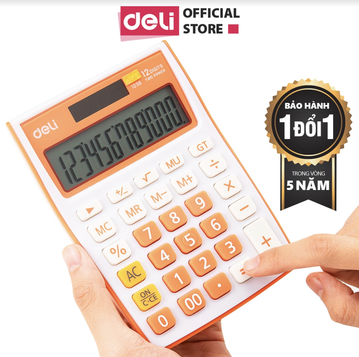 Deli máy tính kỹ thuật 12 số đen, cam, xanh dương, xanh lá 1 cái e1238