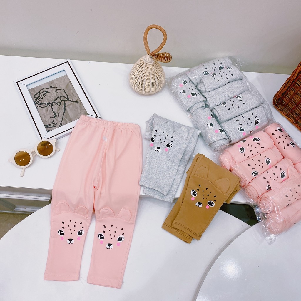 babay Quần Legging Mùa Thu In Hình Tai Gấu Cho Bé Gái Từ 6 - 17kg