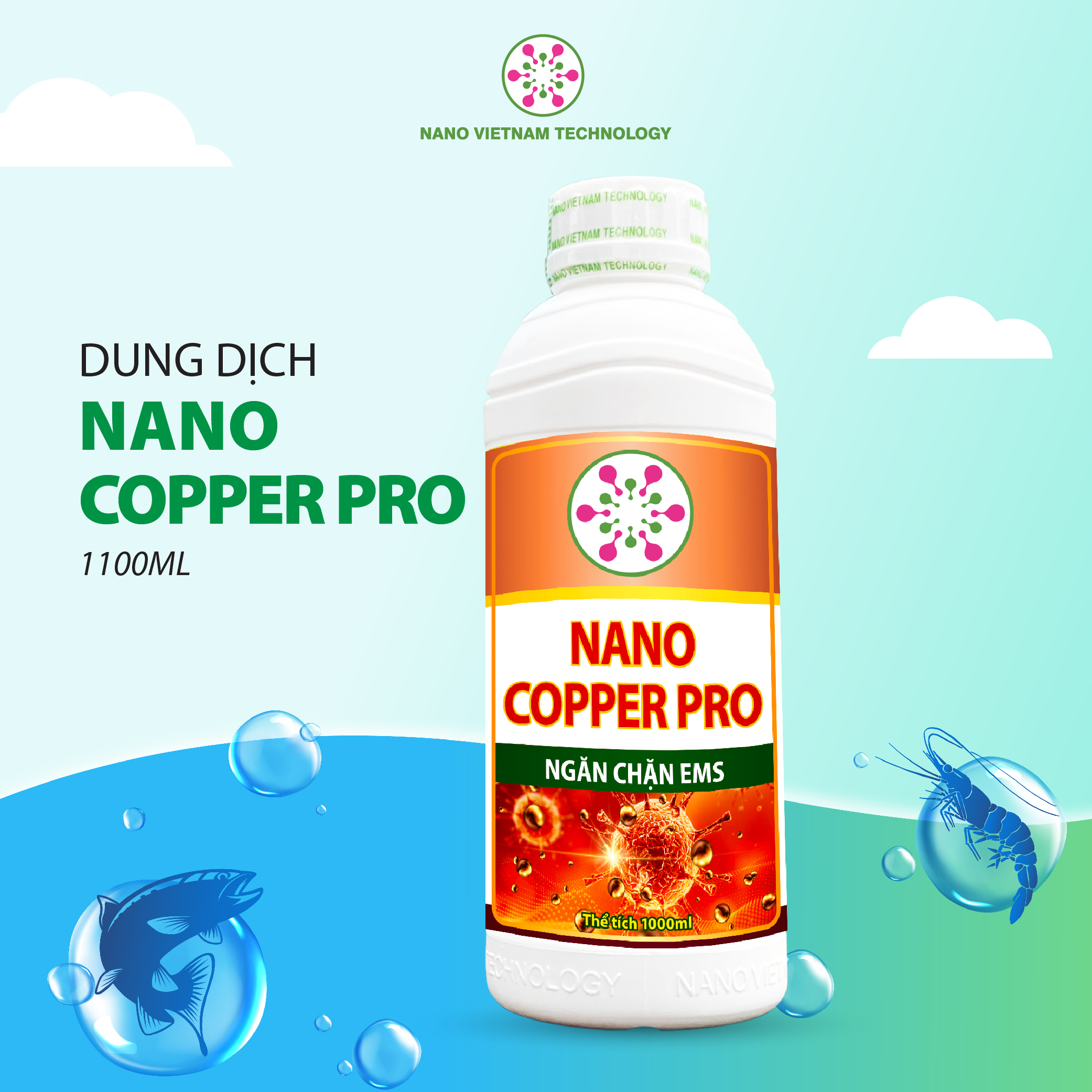 Nano Copper Pro Vietnam Tech hỗ trợ xử lý vi khuẩn, nấm, tảo độc, ký sinh trùng cho thủy sinh 1000ML