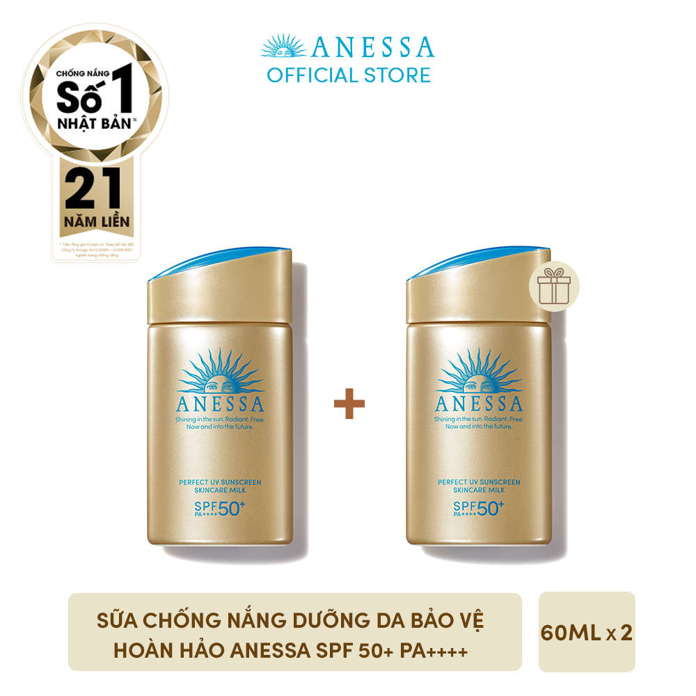 Kem chống nắng dạng sữa dưỡng da bảo vệ hoàn hảo Anessa Perfect UV Skincare Milk SPF 50+ PA++++ 60mlx2