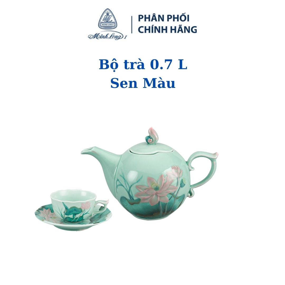 Bộ trà 0.7 l - sen màu - gốm sứ cao cấp minh long i
