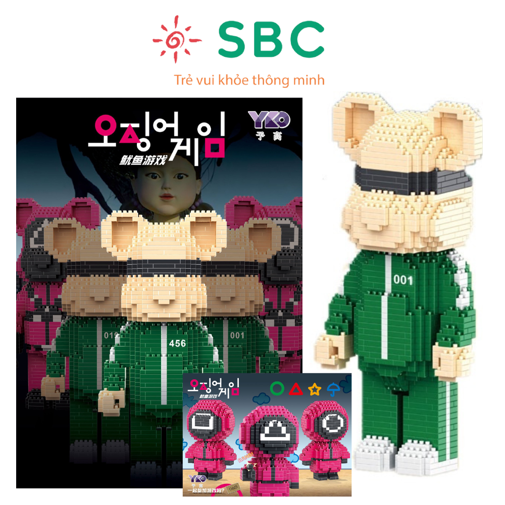Đồ chơi lắp ráp mô hình Squid Game bản Bearbrick và bộ 3 quản trò