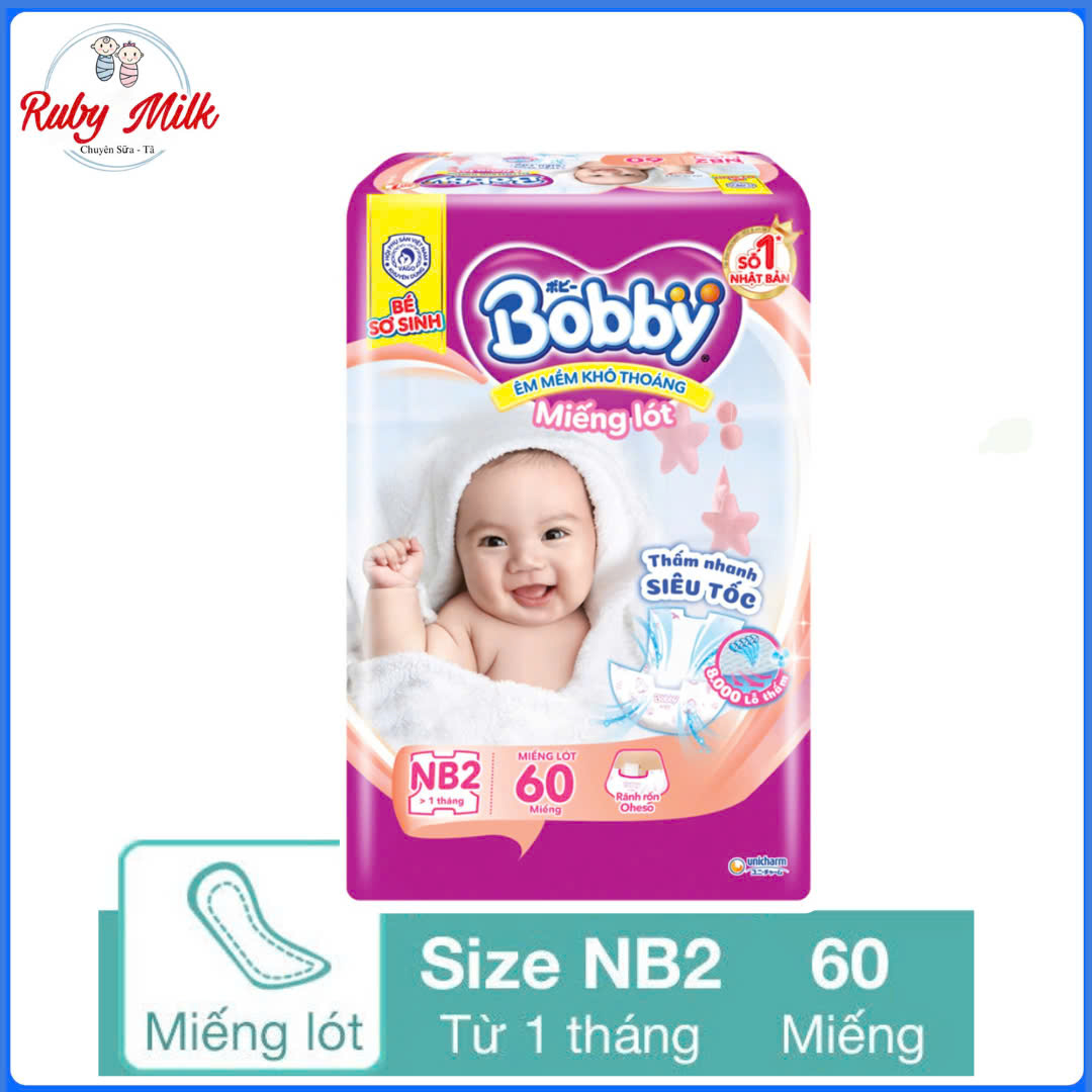  Tã lót Bobby size Newborn 2 60 miếng  Cho bé 4-7kg  